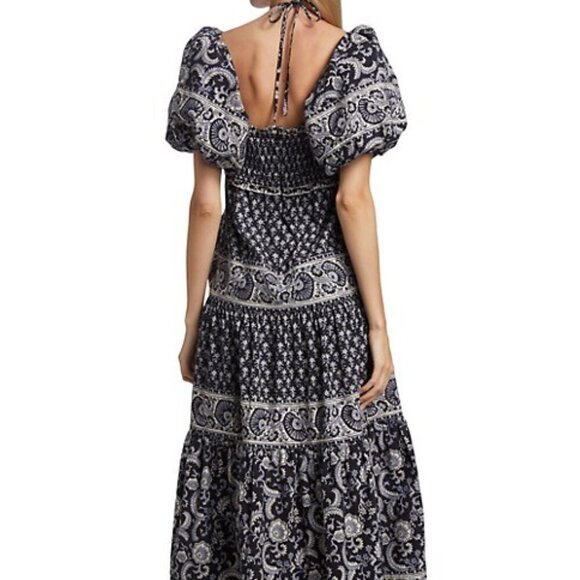 Sea New York - Jasper Border Print Puff Sleeve Dress - Navy Size Small - Picture 3 of 6